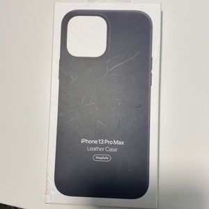Apple iPhone, 13 Pro Max, leather case. Midnight color, with box